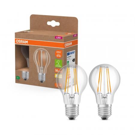 2er OSRAM E27 LED Lampe Classic Filament 2,2W wie 40W warmweißes Licht 2700K - Energy efficiency class A - besonders effizient